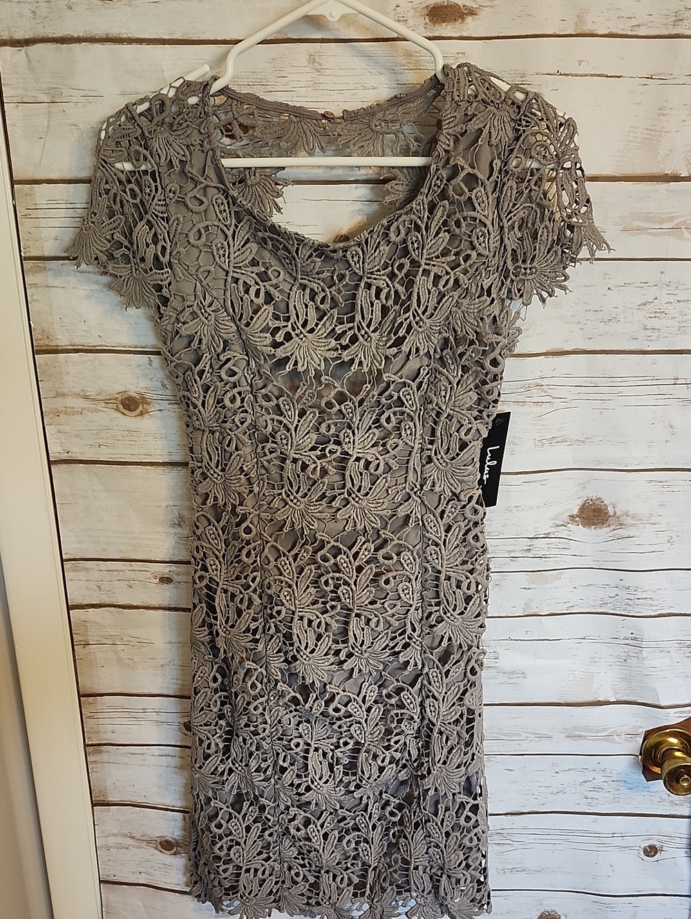 Lulu's Gray Floral Crochet Mini Dress NWT